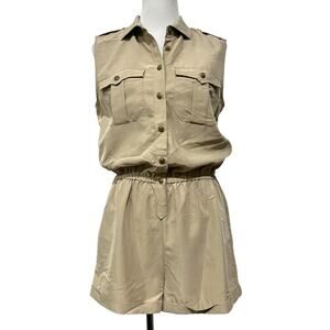 Denim & Supply Ralph Lauren Women’s Romper Khaki Beige Sleeveless Pockets Sz L